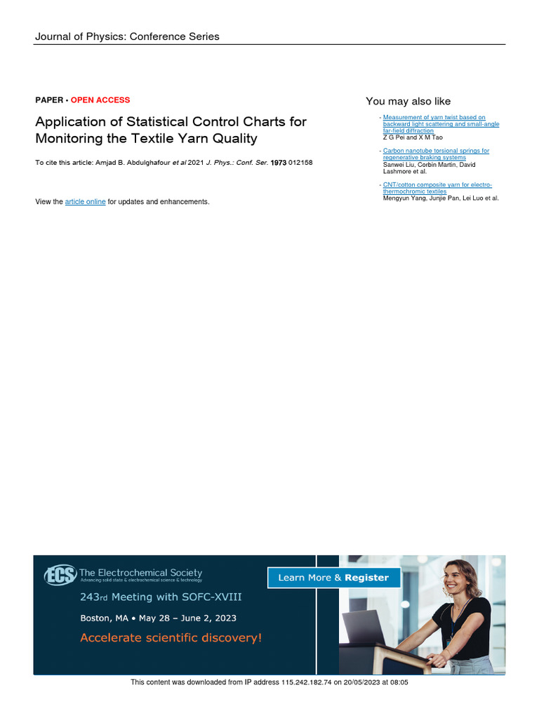 Yarn Quality Control Statistics Analysis | PDF | Yarn | Spinning (Textiles)