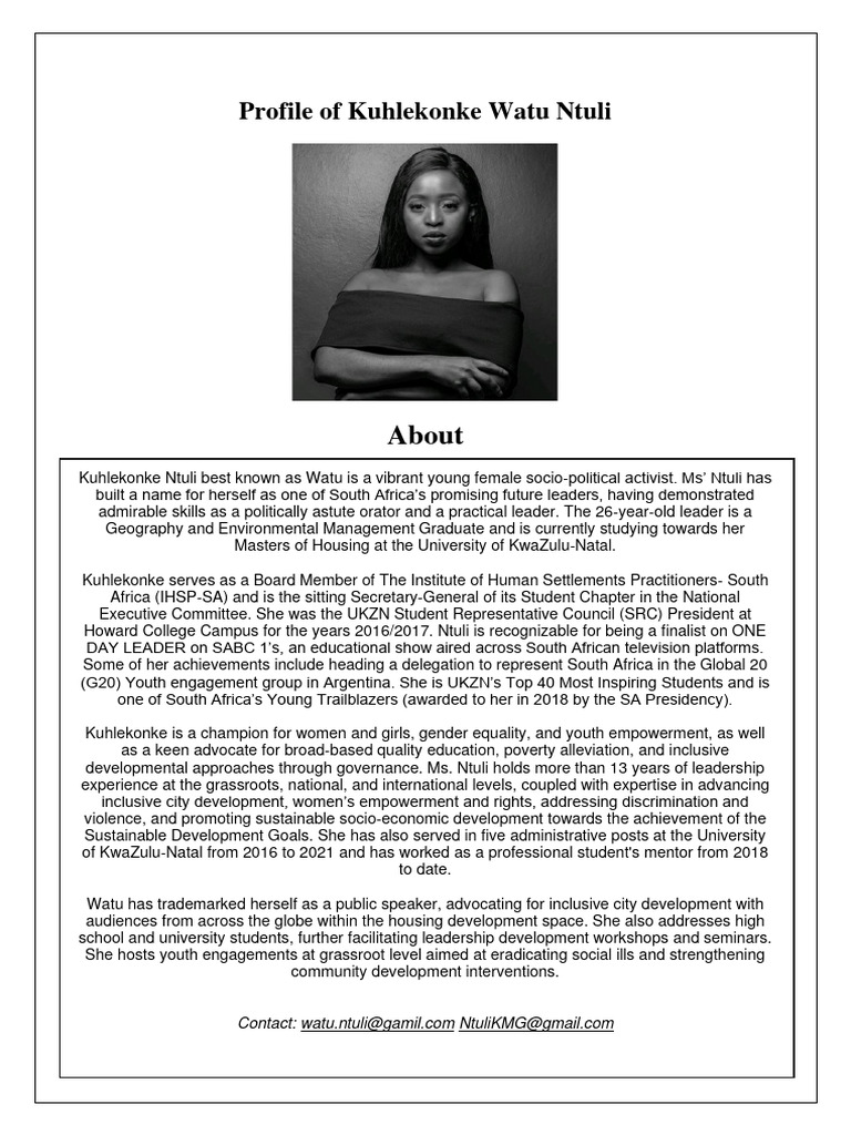 Short Profile of Kuhlekonke Watu Ntuli | PDF
