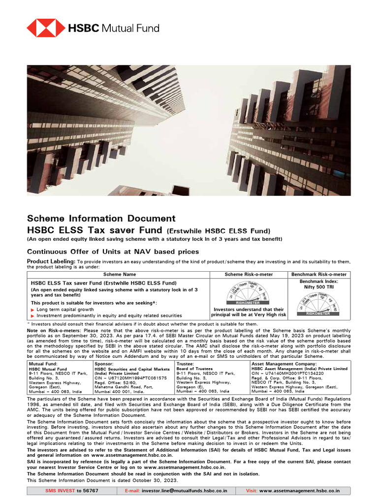 HSBC ELSS Tax Saver Fund Overview | PDF | Financial Risk | Bonds (Finance)