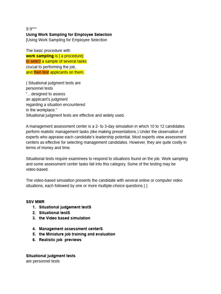 Work Sampling for Employee Selection | PDF