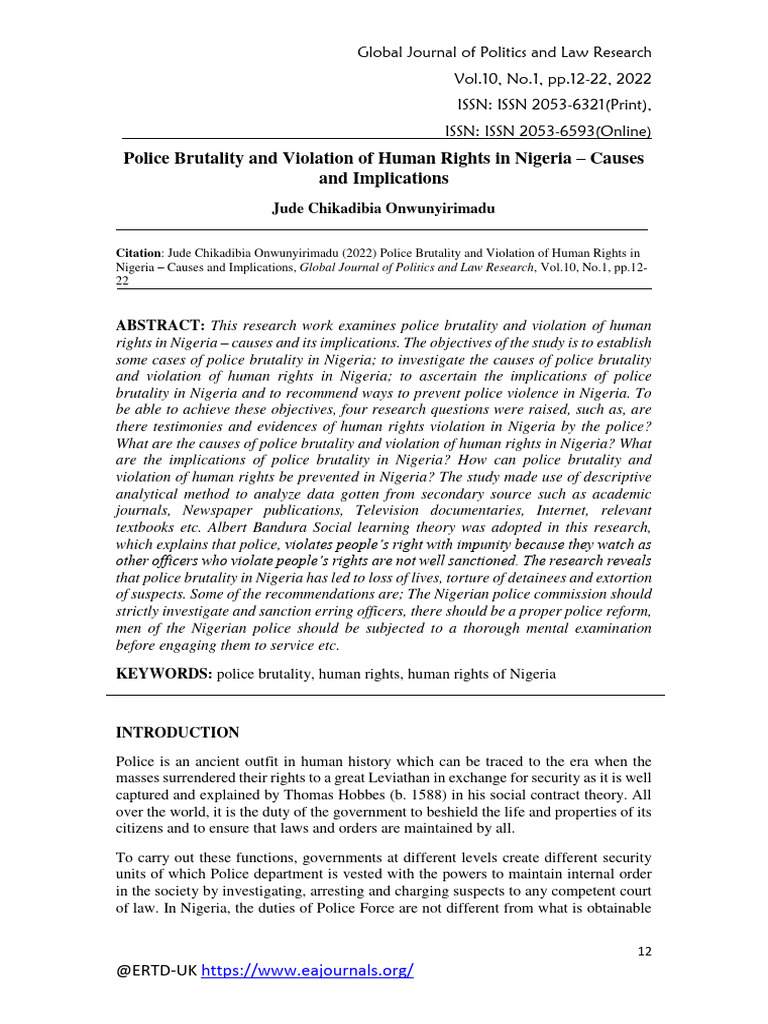 Police Brutality and Violation of Human Rights in Nigeria | PDF ...