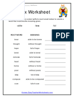 Suffix Worksheet: - Able - Less - Ful