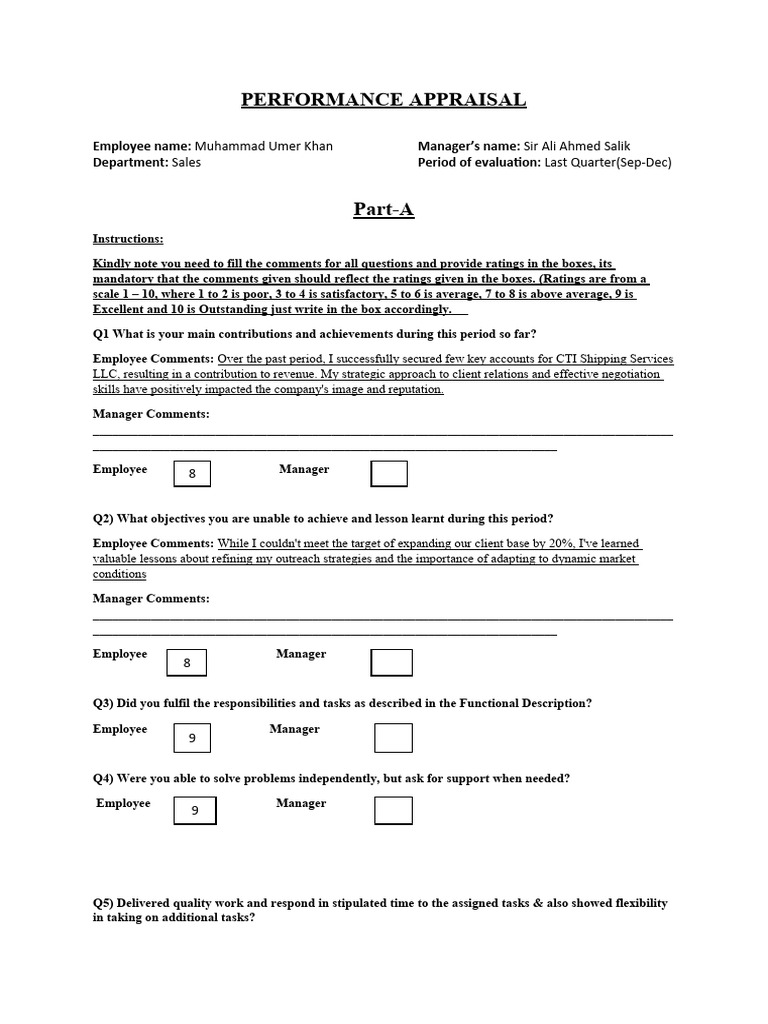 Performance Appraisal Form For Employees 2023 | PDF