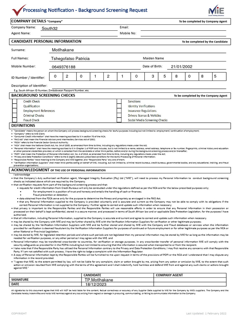 Motlhakane MIE Consent | Download Free PDF | Background Check | Justice
