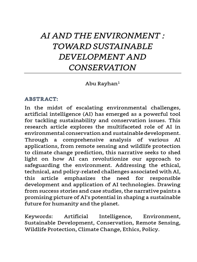 AI for Sustainable Environmental Solutions | PDF | Conservation Biology ...