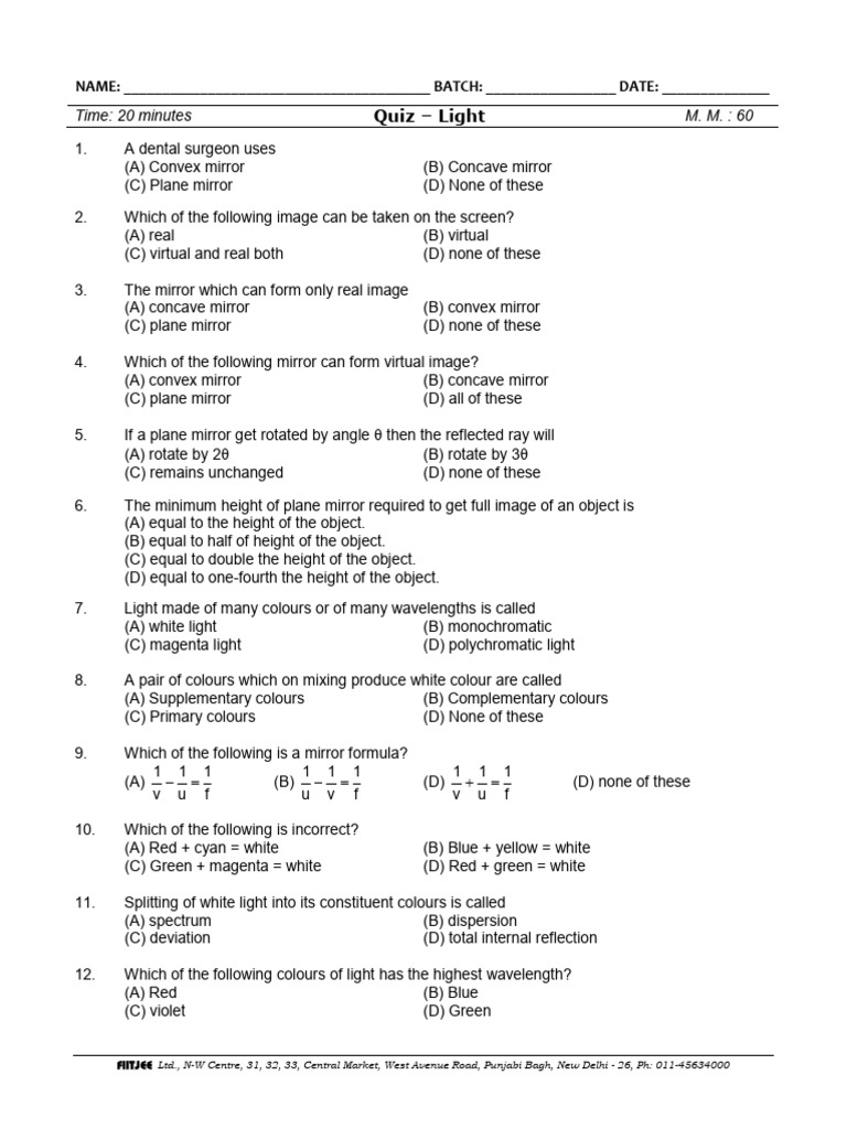 Light Class VII 1 | PDF