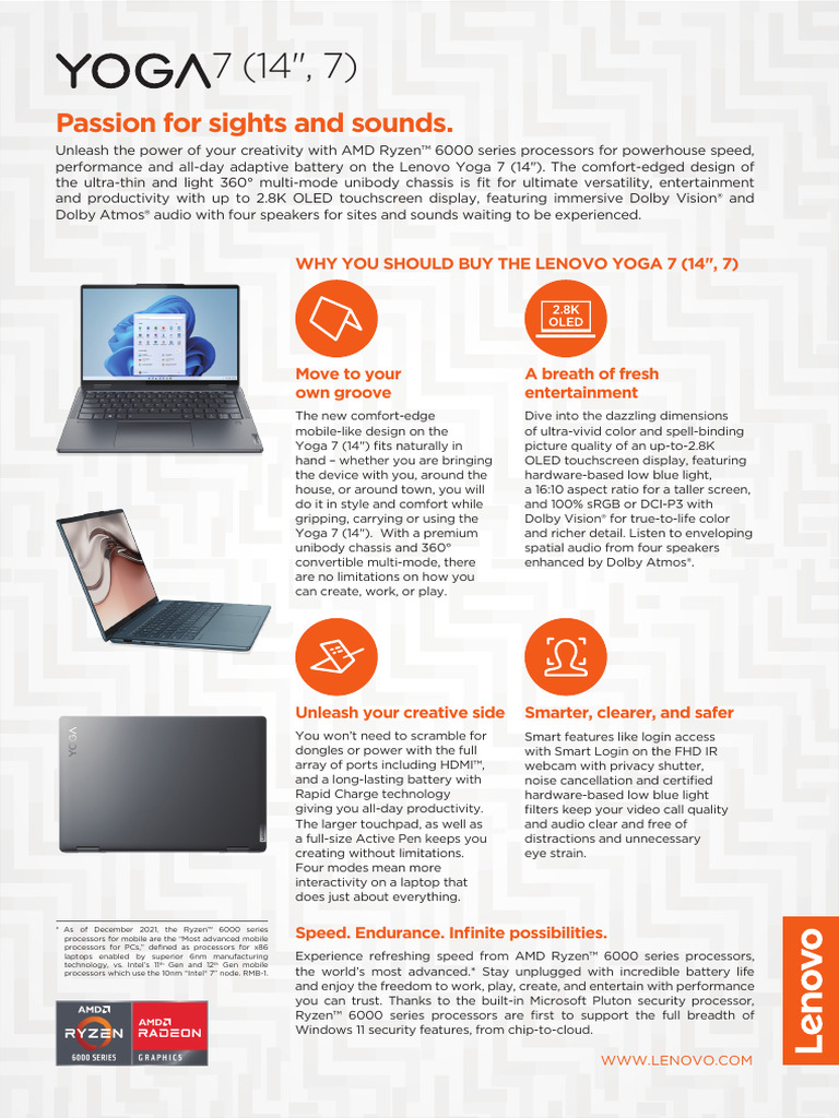 Yoga 7 14ARB7 - AMD - Datasheet - EN | PDF | Lenovo | Usb