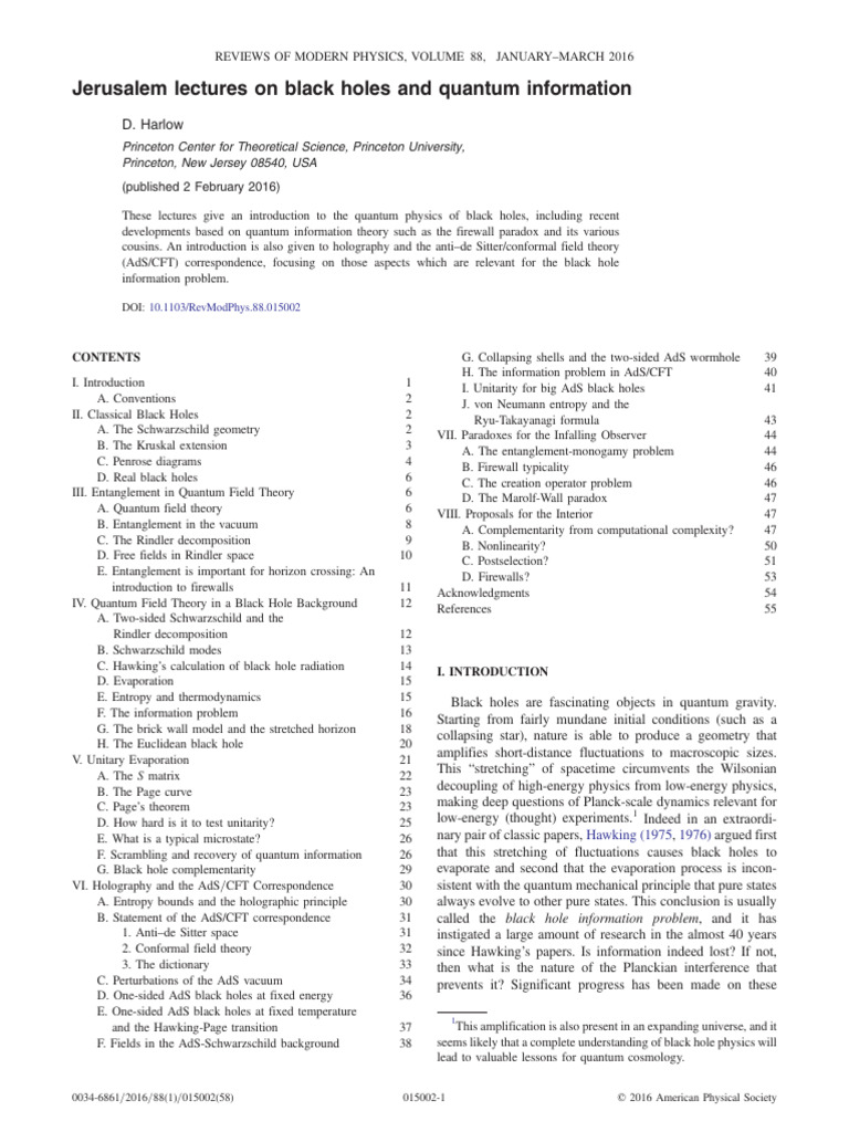 Quantum Black Holes and Information | PDF | Black Hole | Event Horizon