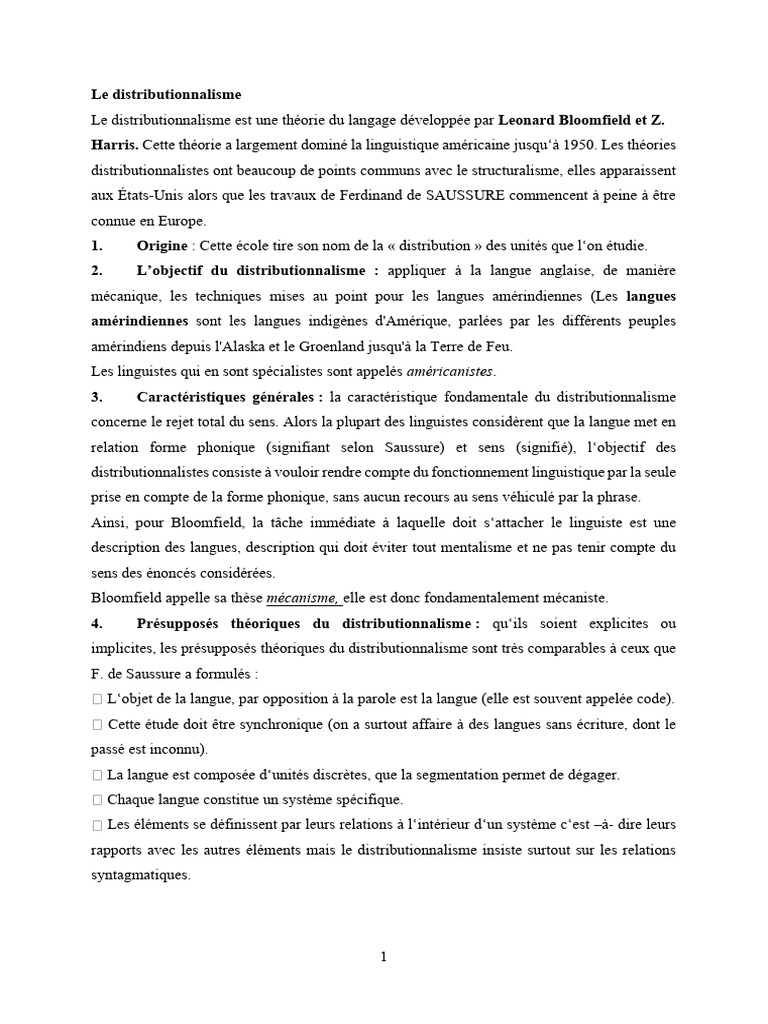 Le Distributionnalisme | PDF | Linguistique | Communication humaine