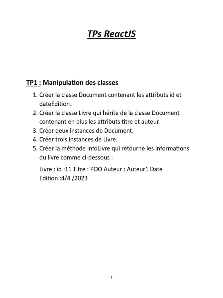 TPs ReactJS : Guide Pratique PDF | PDF | Développement de logiciel ...