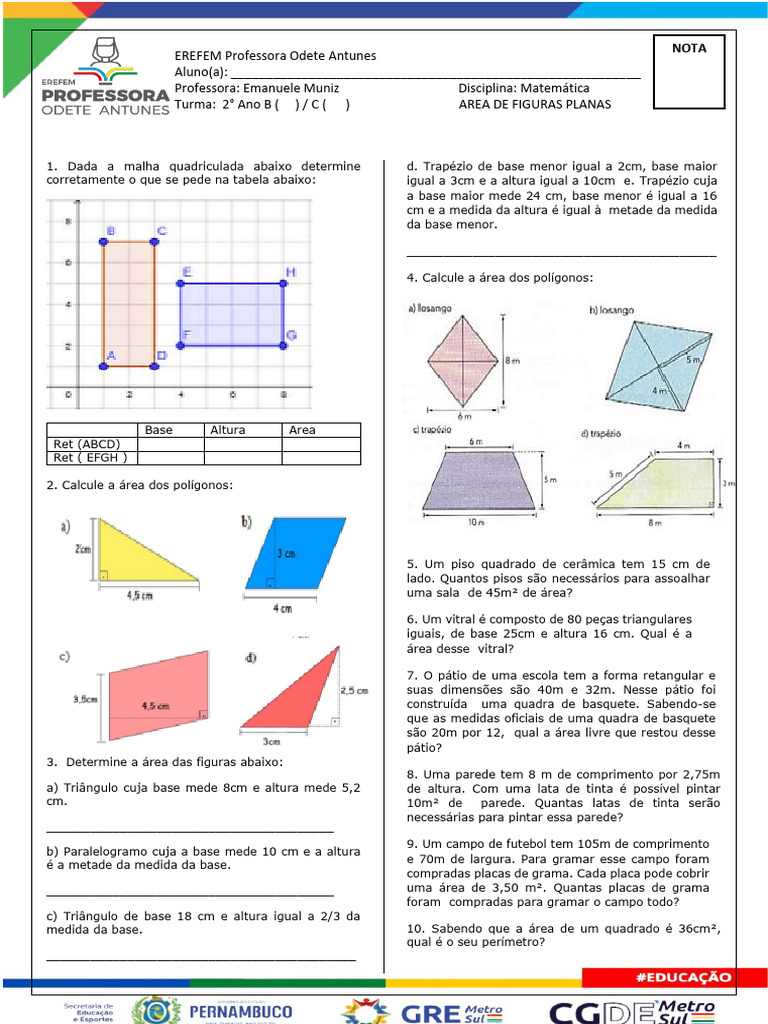 Area de Figuras Planas | PDF | Casa e Jardim