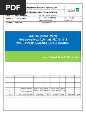 ALM-IMS-PRC-SI-011 WELDER PERFORMANCE QUALIFICATION