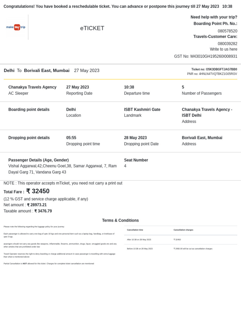 LTA Travel Bill and Ticket Details | PDF