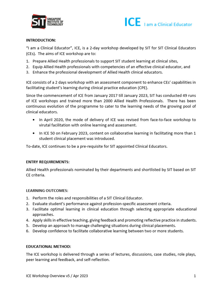 ICE Workshop for Clinical Educators | PDF