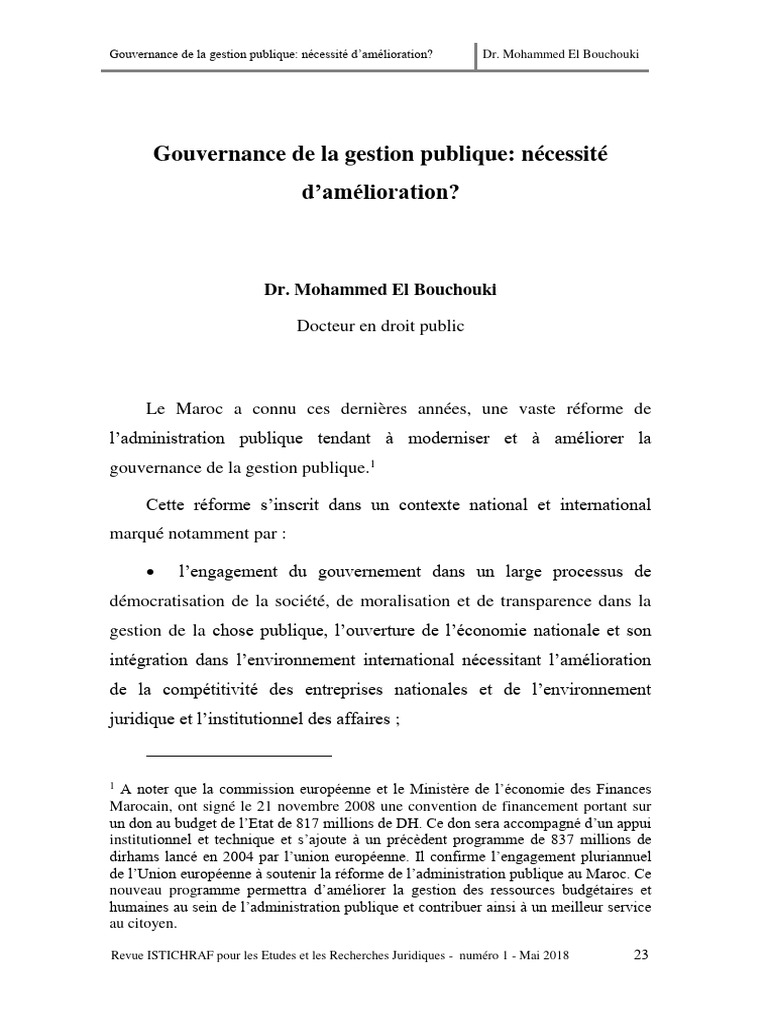 Amélioration de la gouvernance publique au Maroc | PDF | Affaires