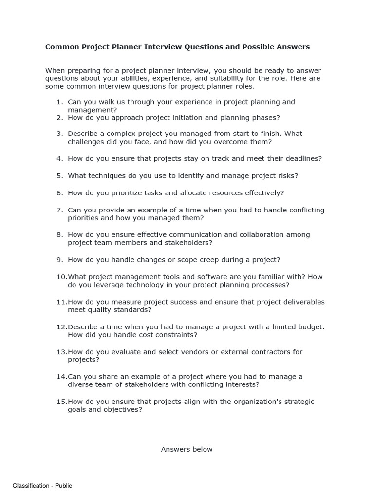 Answers To Project Planner Interview Questions 1706559830 | PDF ...