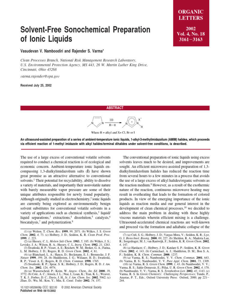 Ultrasound Synthesis of Ionic Liquids | PDF | Ultrasound | Chemical ...