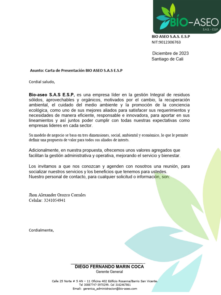 Carta de Presentacion de Los Comerciales | PDF