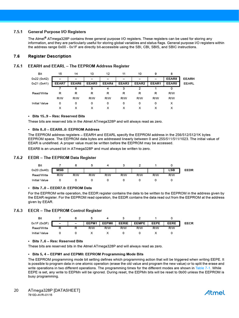 7.6 Register Description: 7.5.1 General Purpose I/O Registers | PDF ...