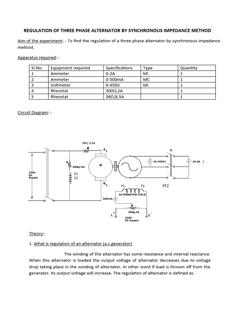 Regulation of 3 Phase Alternator by Synchronous Impedance Method | PDF