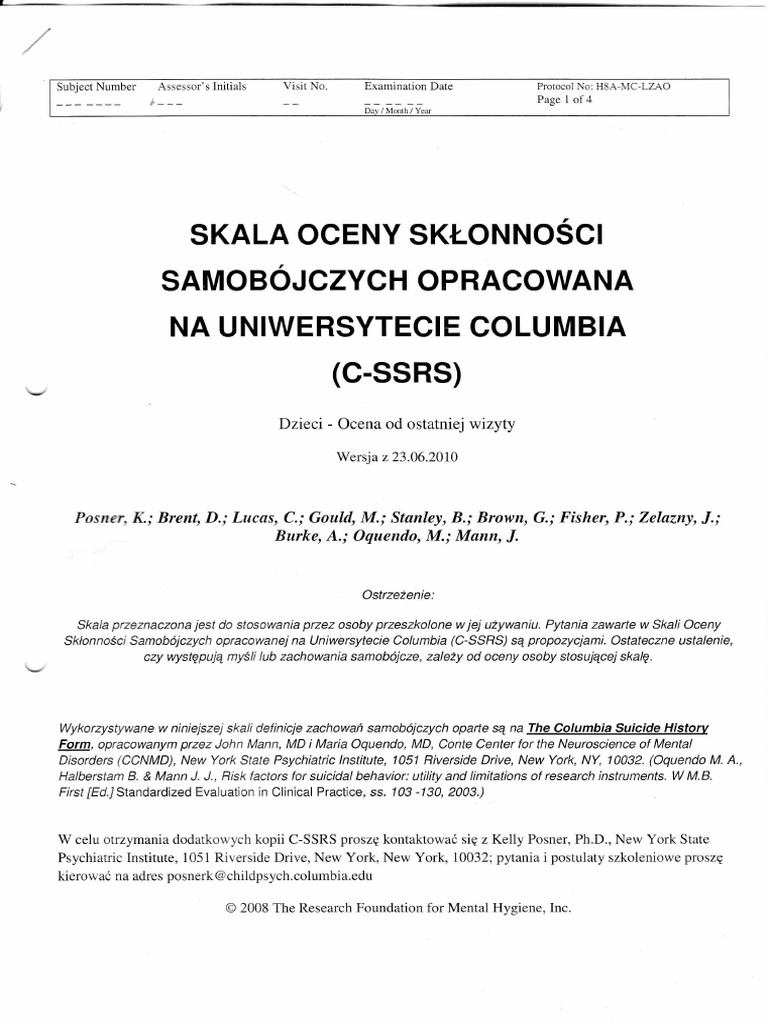 Skala Oceny SK Onno Ci Samob Jczych | PDF