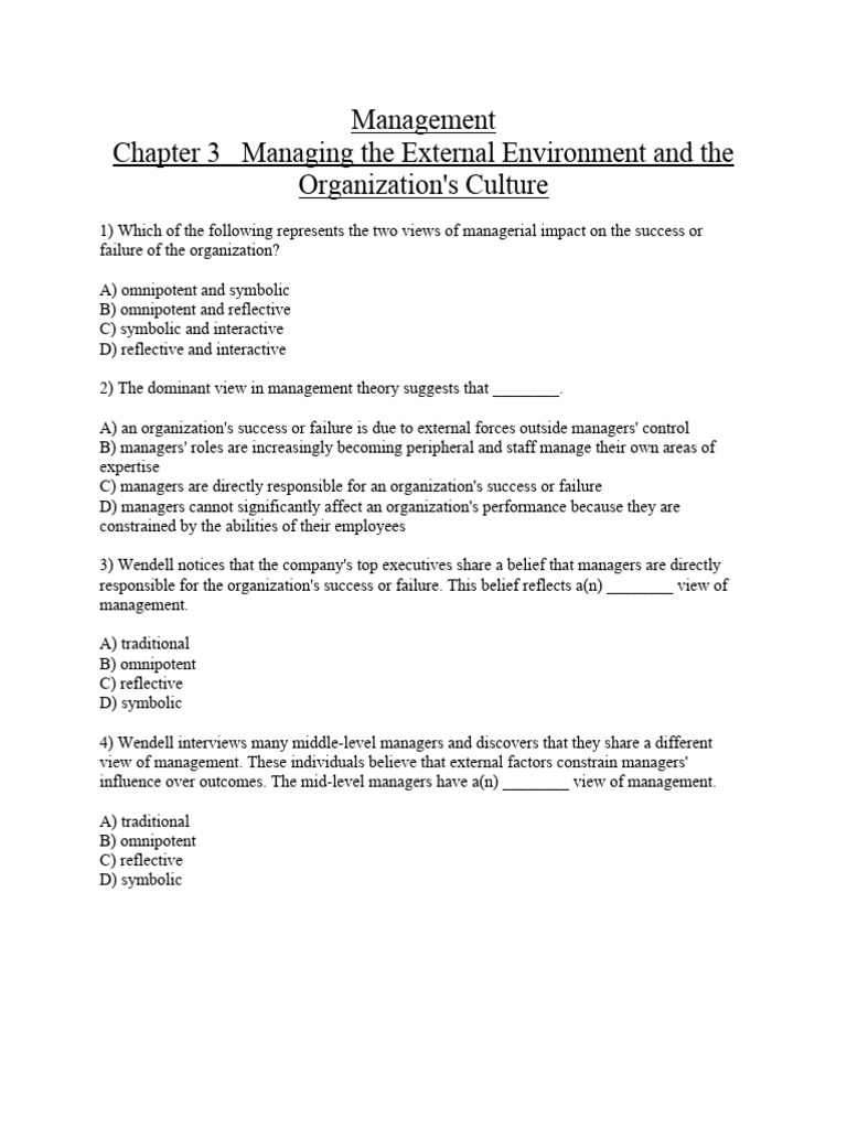 Management chapter 3 managing the external environment and the
