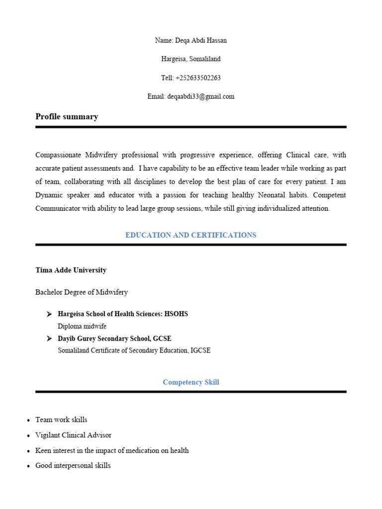 Samia CV | Download Free PDF | Childbirth | Midwifery