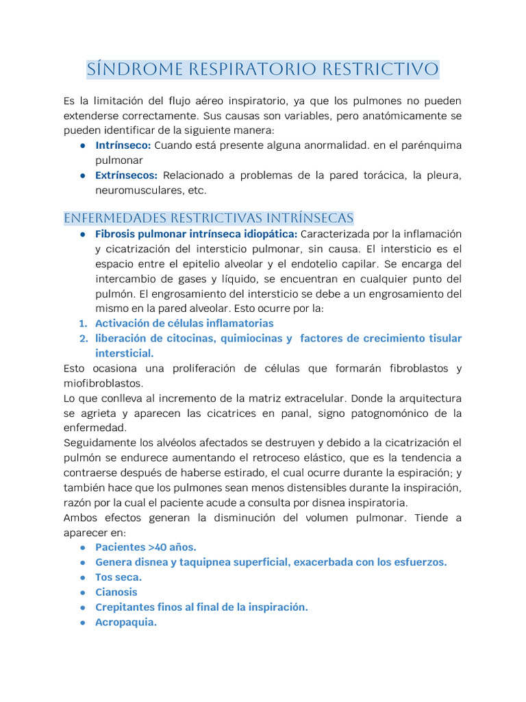 Síndrome Restrictivo Pulmonar: Causas y Efectos | PDF