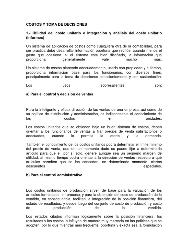 Costos y Toma de Decisiones | PDF | Presupuesto | Contabilidad