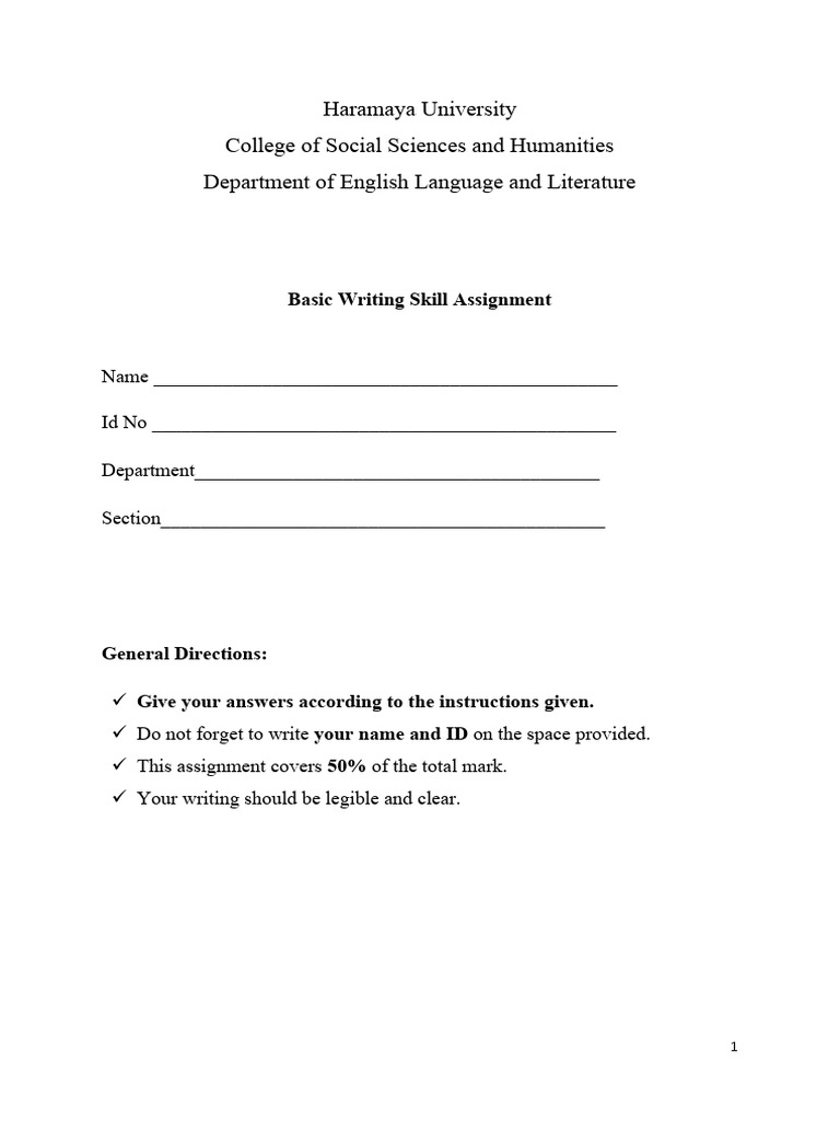Basic writing assgnment pdf