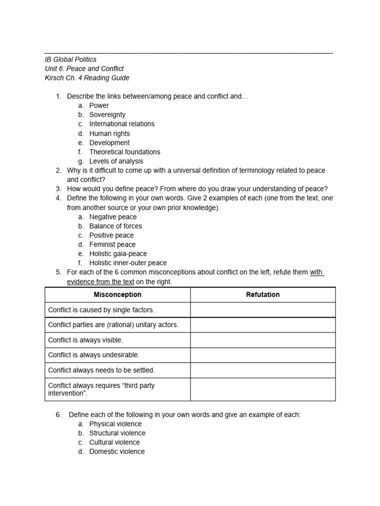 IB Global Politics: Peace and Conflict Guide | PDF