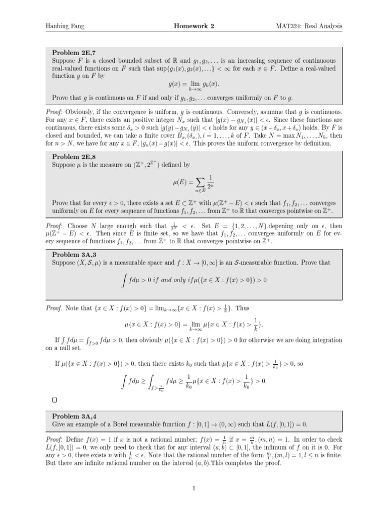 Real Analysis Homework Solutions | PDF