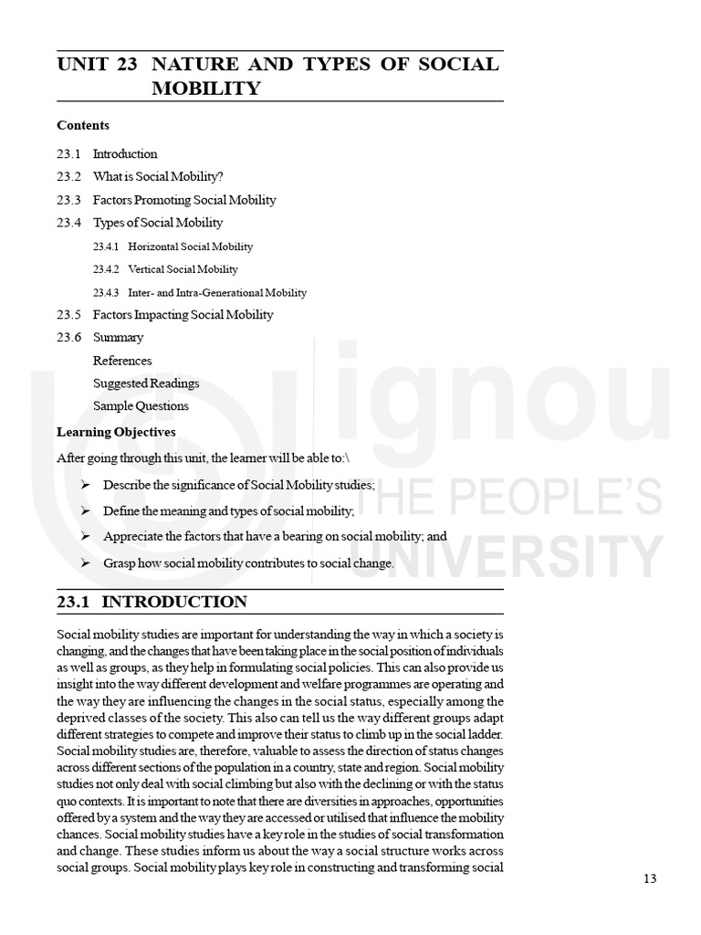 Social mobility ignou pdf social mobility caste