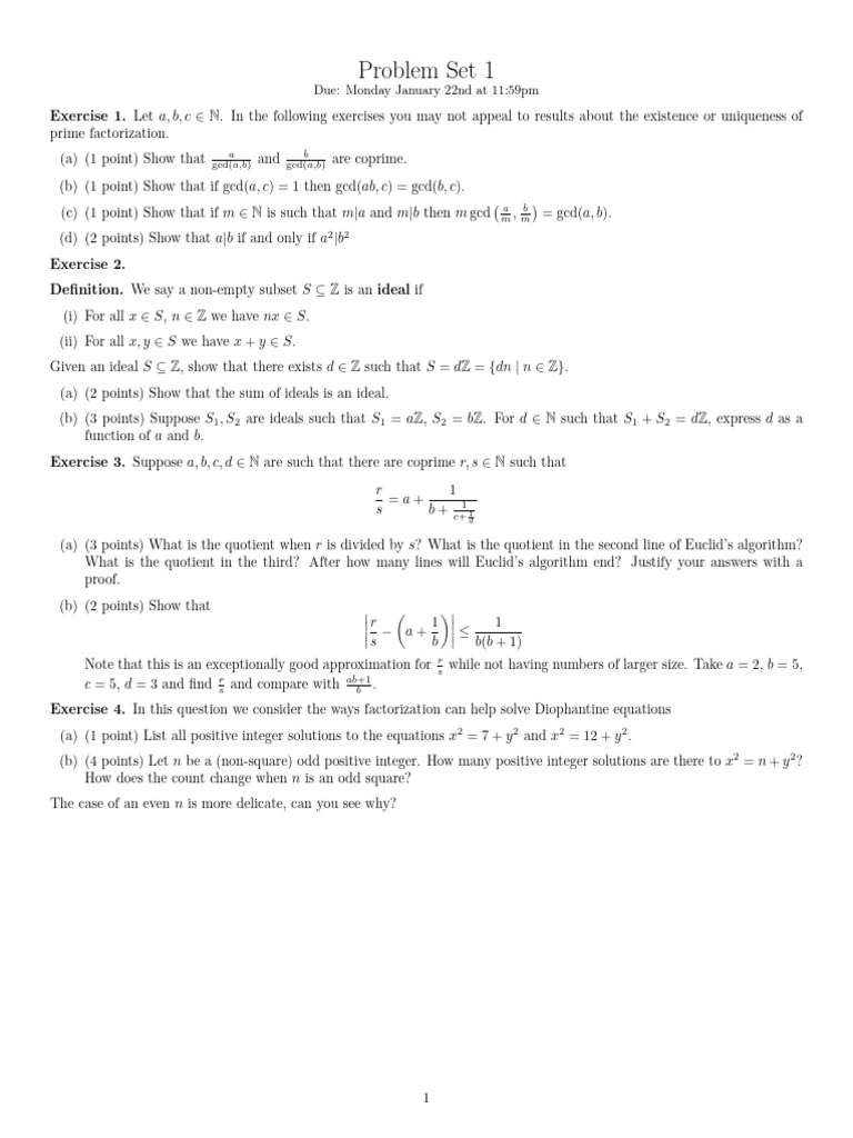 Number Theory Problem Set Exercises | PDF | Equations | Theoretical ...