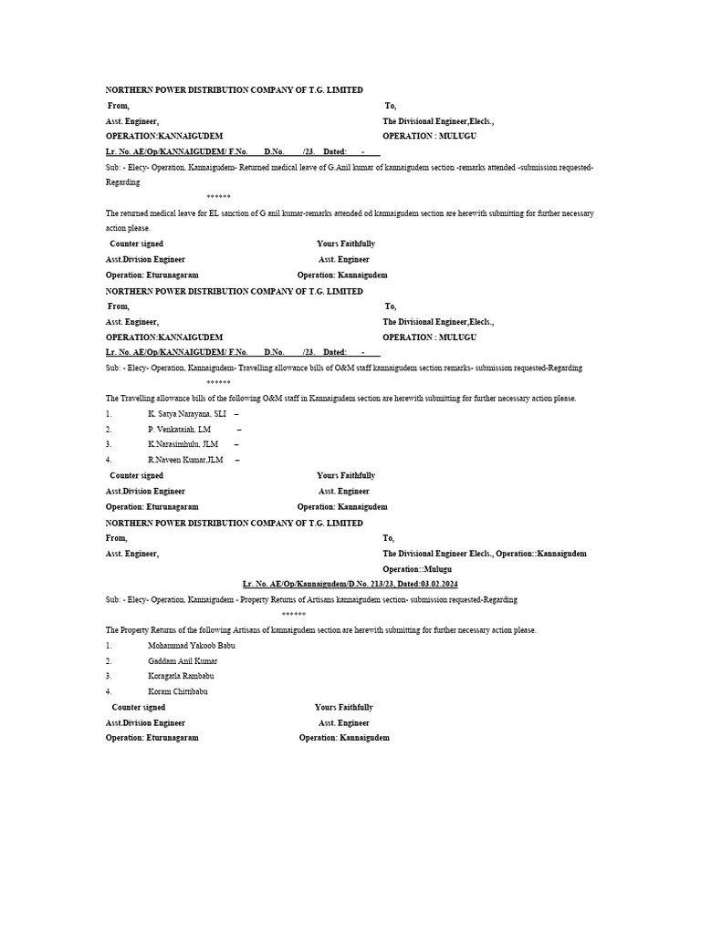 O and M TA Bills CL | PDF