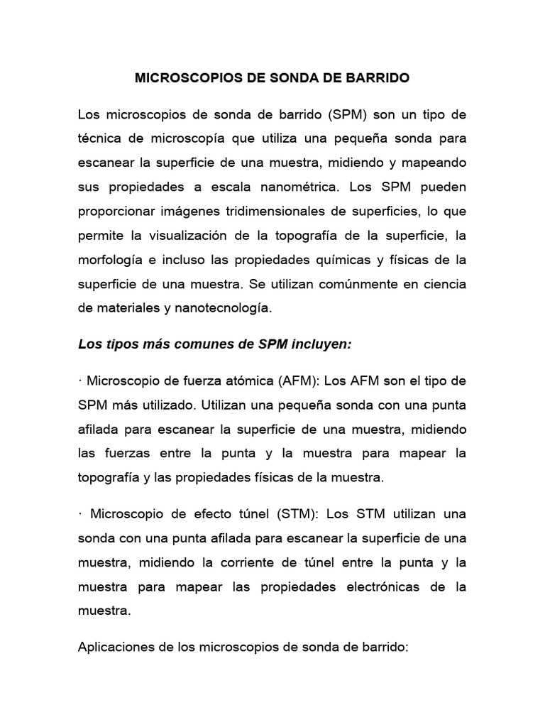 Microscopios de Sonda de Barrido | PDF | Fuerza atómica microscópica ...