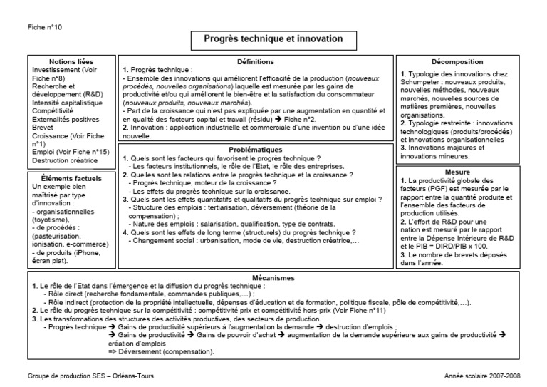 Progrès Technique et Innovation Définis | PDF | Changement ...