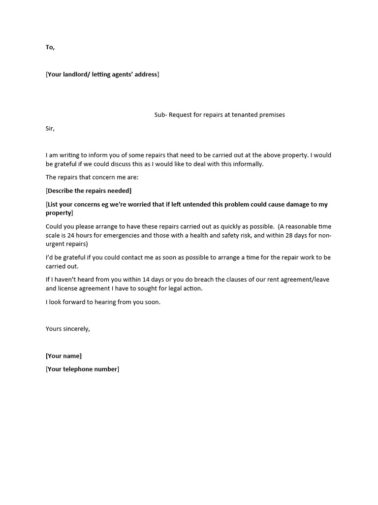 Request for Urgent Repairs Notice | PDF