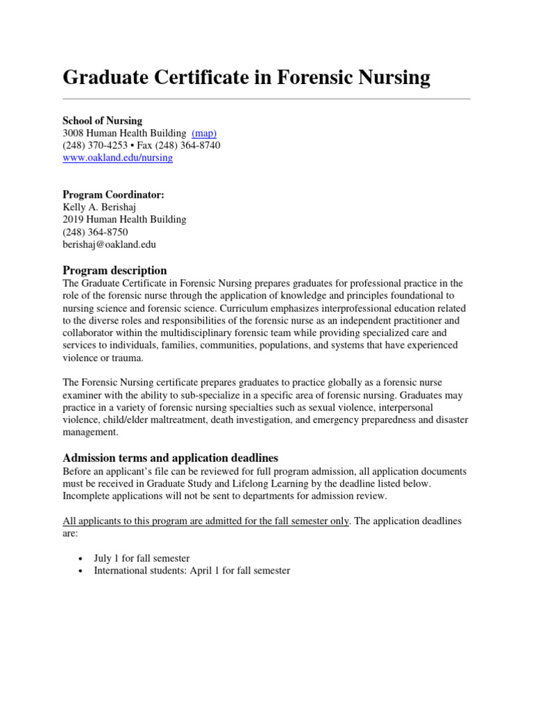 Forensic Nursing Graduate Certificate Program | PDF | Nursing ...