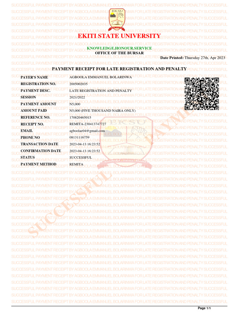 Late Registration Payment Receipt | PDF