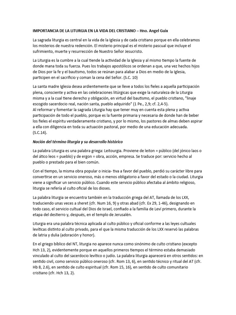 Tema 2 importancia de la liturgia en la vida del cristiano angel guix