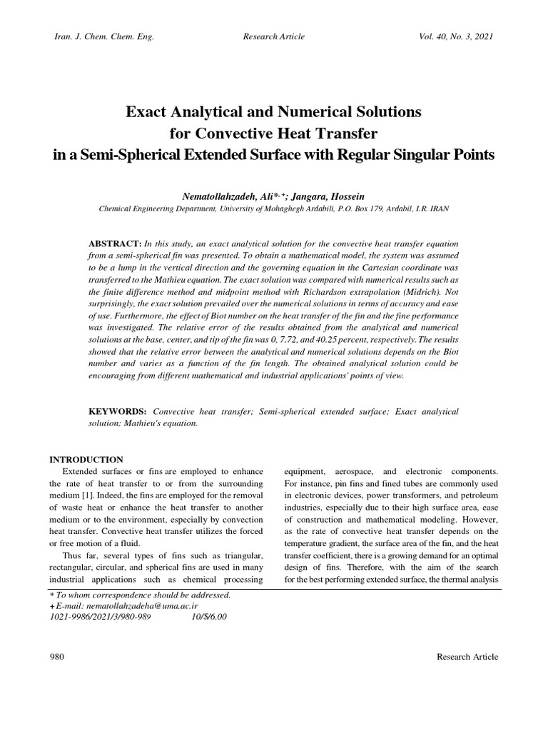 Analytical Solutions for Heat Transfer in Semi-Spherical Fins | PDF ...