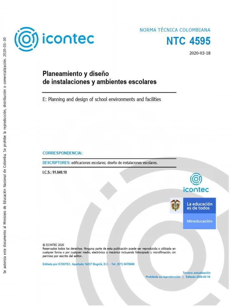 Ntc 9545 (Ambientes Escolares) | PDF | Sustentabilidad | Colombia