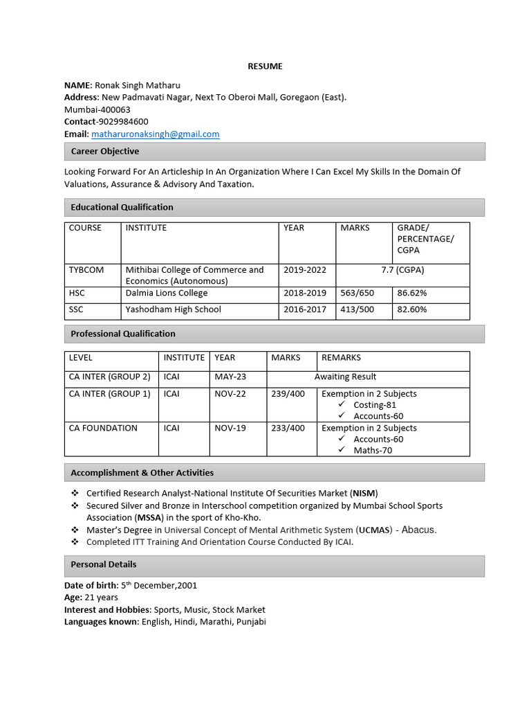 Aspiring CA Seeking Articleship | PDF | Career & Growth | Finance ...