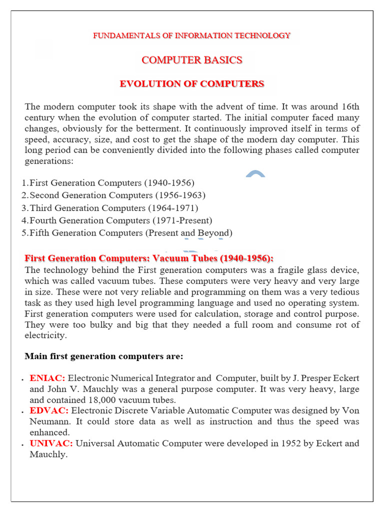 Fundamental of Information Technology | PDF | Random Access Memory ...