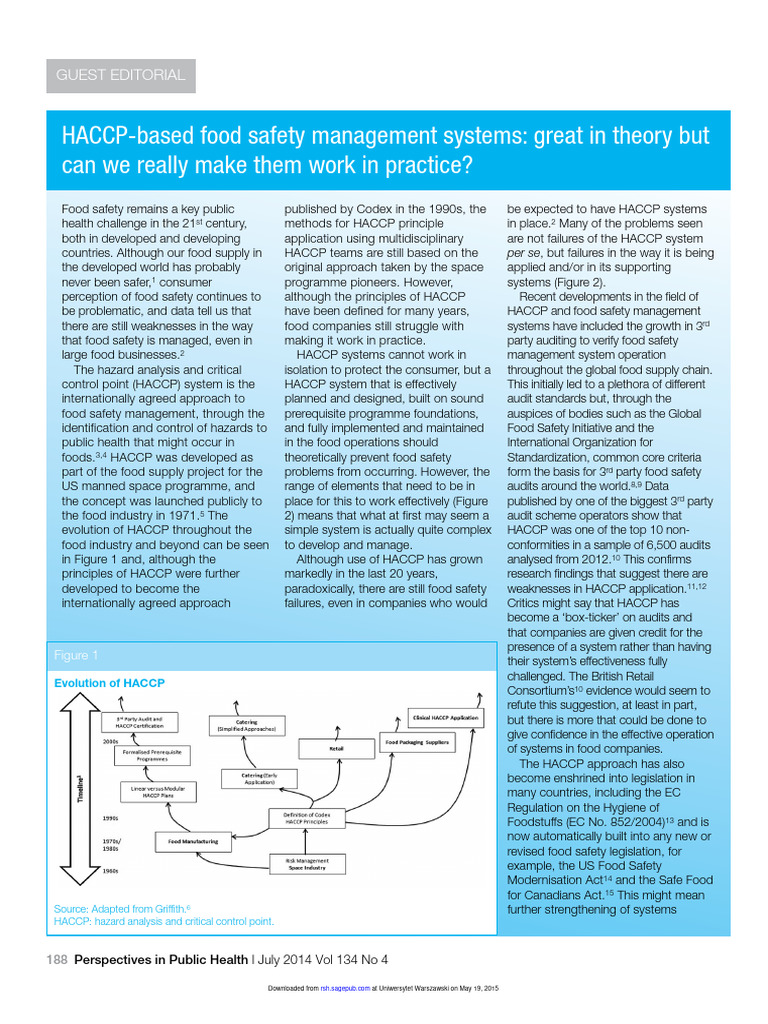 Haccpbased Food Safety Management Systems Great in Theory But Ca 2014 ...