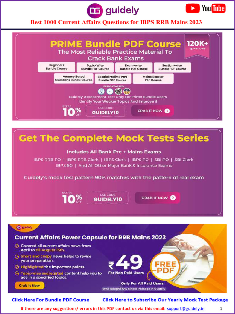 Best 1000 Current Affairs Questions For IBPS RRB Mains 2023 | PDF | Nato