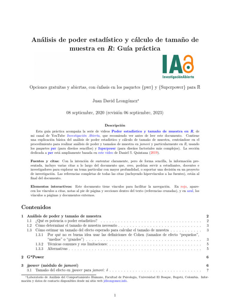 Análisis de Poder en R | PDF | Tamaño del efecto | Errores tipo I y tipo Ii