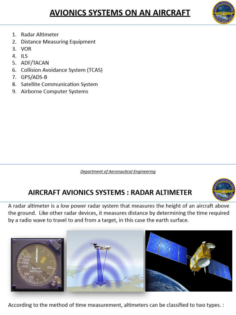 Aircraft Avionics Systems Overview | PDF | Radar | Altimeter