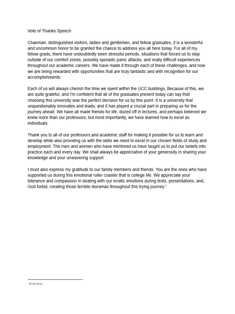 Vote of thanks speech pdf